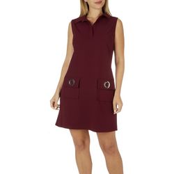 MSK Womens Solid Collared Sleeveless Pocket Grommet Dress