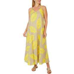 Womens Sleevless Print V-Neck Linen Maxi Dress