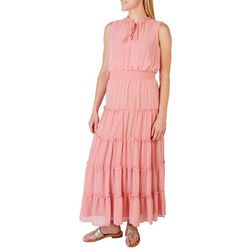 Ivy Road Womens Solid Split Neck Tiered Sleeveless Dress