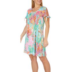 MSK Womens Cut Out Sleeve Neon Paisley Dress