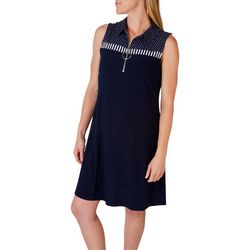 MSK Womens Polo Print O-Ring Half Zip Sleeveless Dress