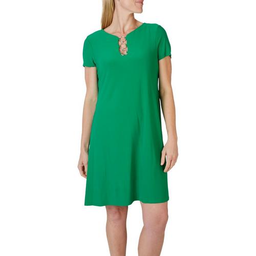 MSK Womens Solid 3-Ring Short Sleeve Dress