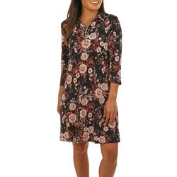 MSK Womens Autumn Floral O Ring Long Sleeve Dress