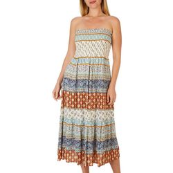 Ivy Road Womens Smocked Button Up Tube Top Dress