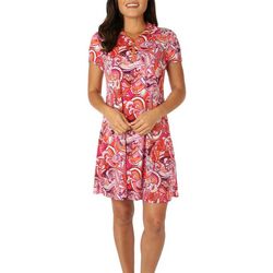 MSK Womens Floral Paisley Quarter Zip Short Sleeve Dress