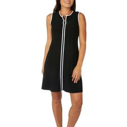 MSK Womens Solid Quarter Zip Double Stripe Sleeveless Dress