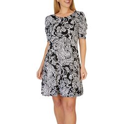 MSK Womens Paisley Floral Rouched Sleeve Dress