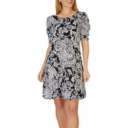 Womens Paisley Floral Ruched Sleeve Dress