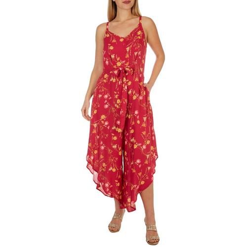 MSK Womens Sleeveless Floral Front Tie Jumpsuit