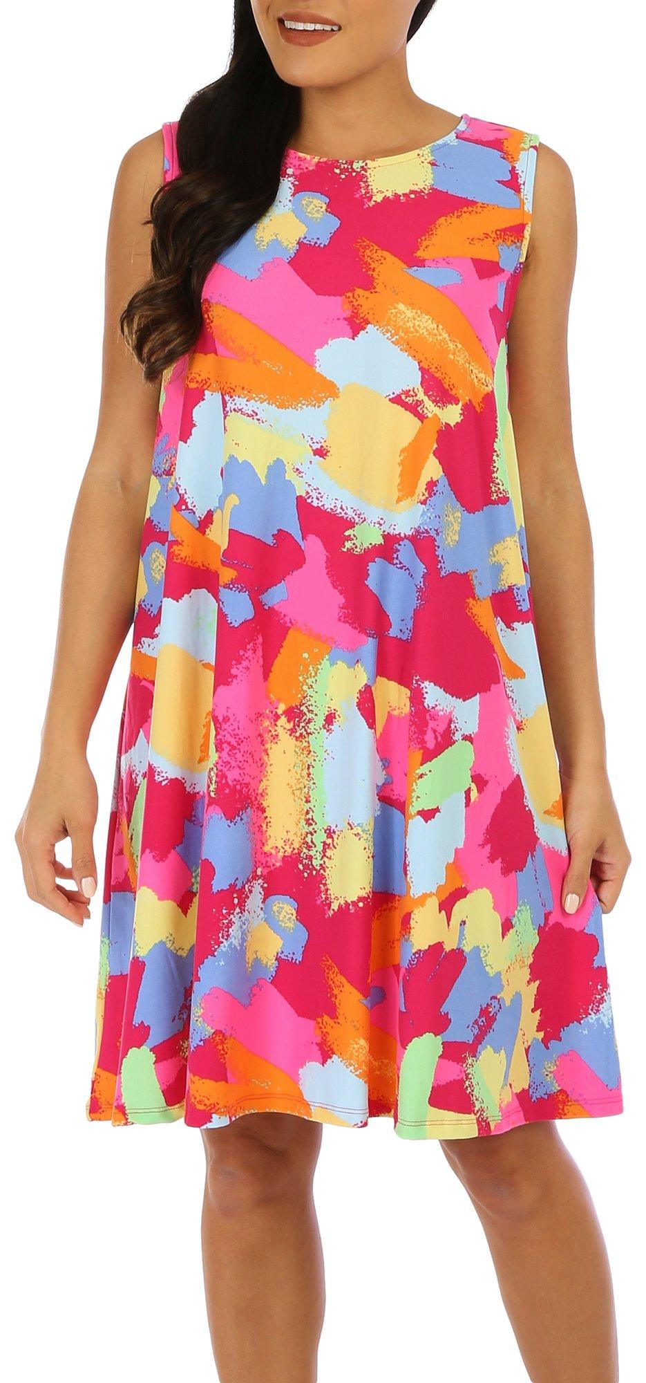 Womens Abstract Sleeveless Flow Dress