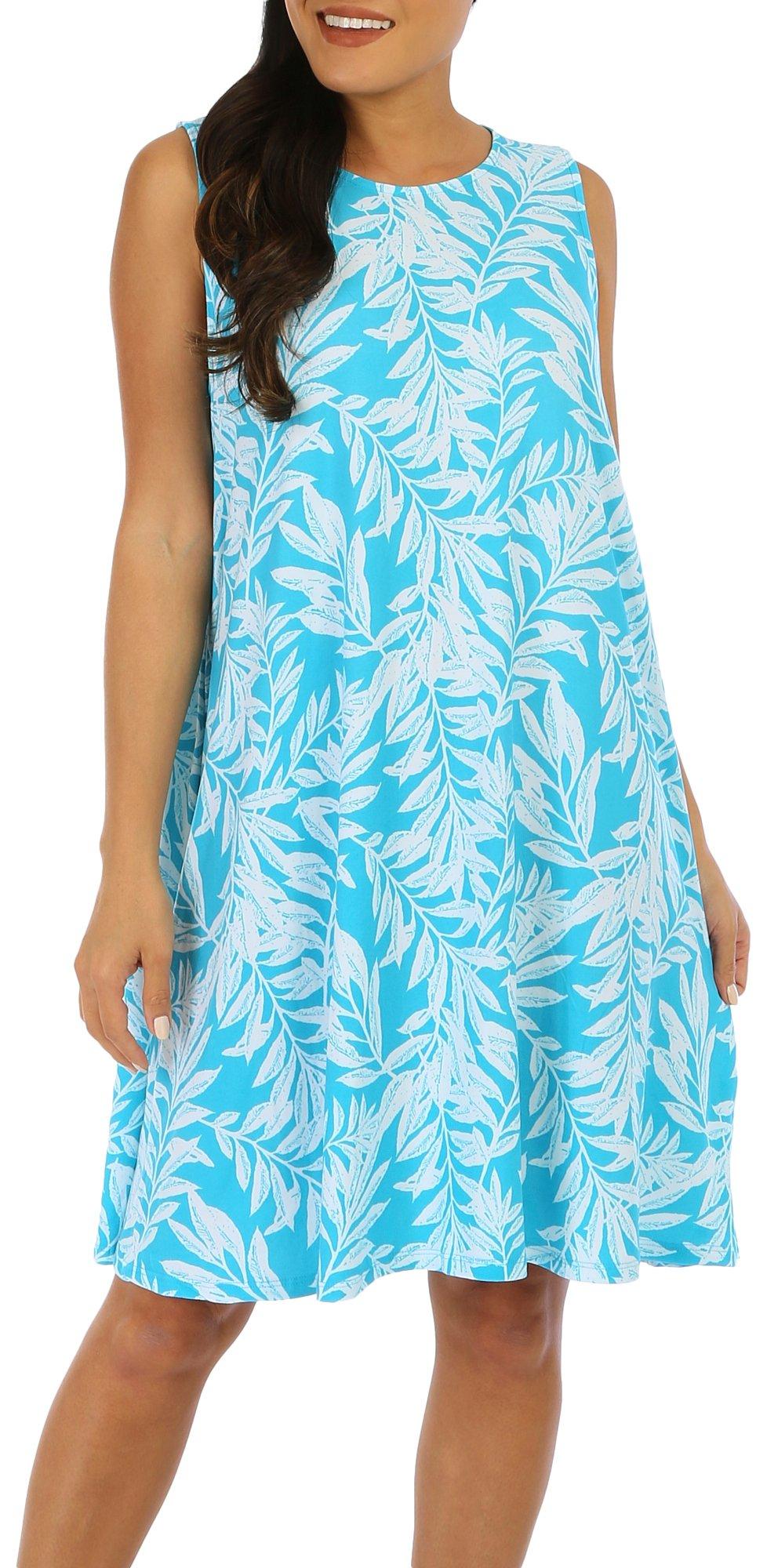 Womens Foliage Sleeveless Swing Dress