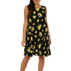 Womens Lemon Flower Sleeveless Swing Dress