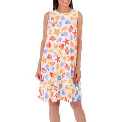 Allison Brittney Womens Shell Print Sleeveless Dress