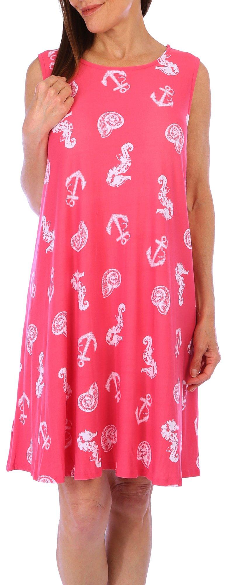 Allison Brittney Womens Seahorse Print Sleeveless Dress