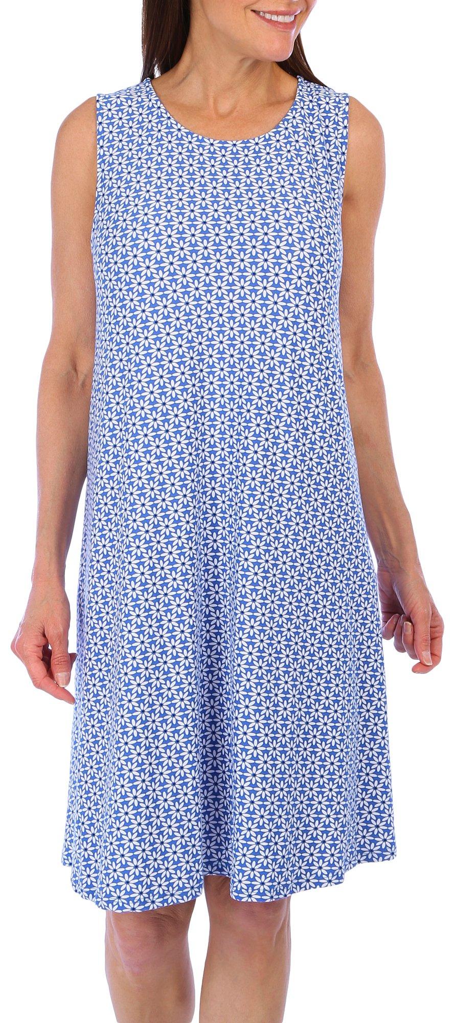 Allison Brittney Womens Daisy Print Sleeveless Dress
