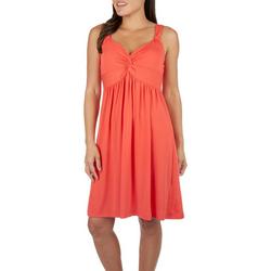 Womens Solid Twisted V Neck Sleeveless Dress