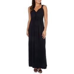 Womens Solid Twisted V Neck Maxi Dress