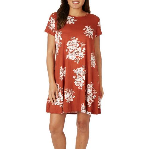 Allison Brittney Womens Jumbo Floral T-Shirt Dress
