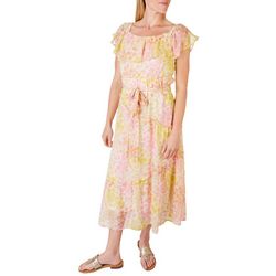 Womens Floral Off The Shoulder Ruffle Maxi Dress
