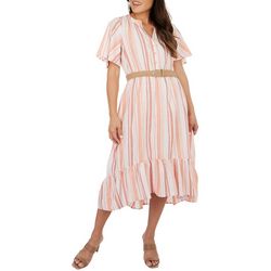 Harlow & Rose Womens Belted Striped Short Sleeve Dress