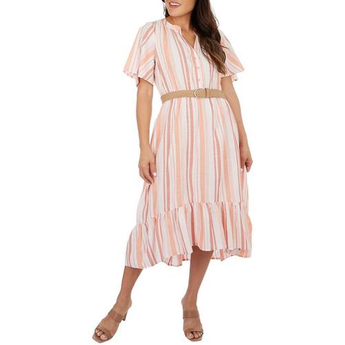 Harlow & Rose Womens Belted Striped Short Sleeve