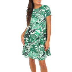 Womens Tropical Leaves Short Sleeve Dress
