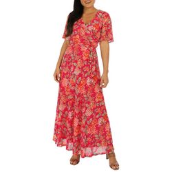 Harlow and Rose Womens Floral Mesh Short Sleeve Maxi Dress
