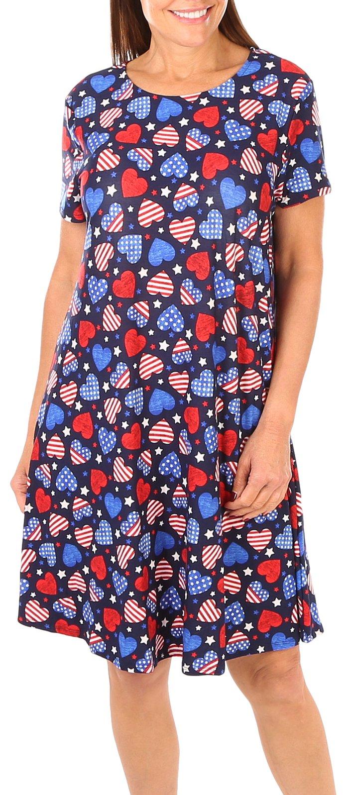 Womens Patriotic Heart T-Shirt Dress