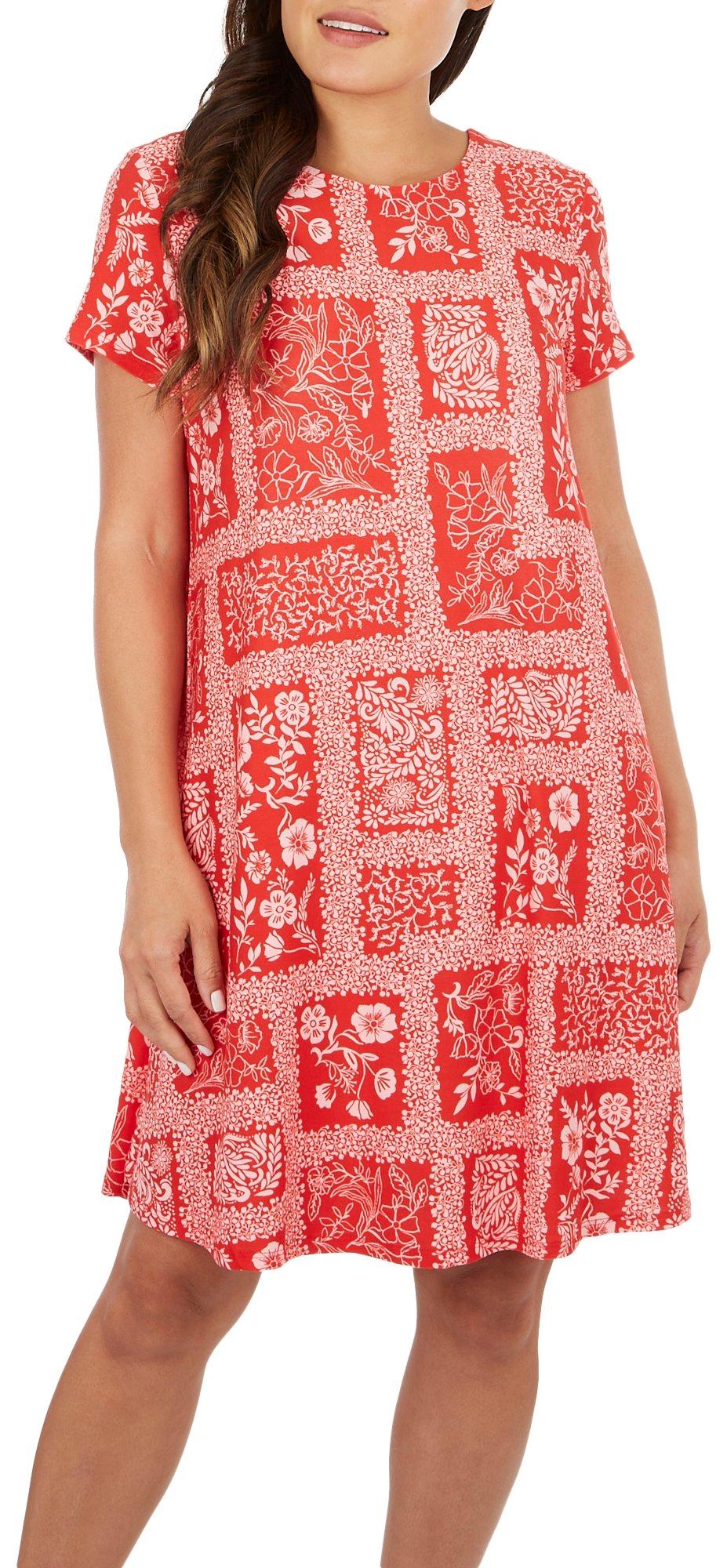 Womens Vintage Floral Short Sleeve T-Shirt Dress