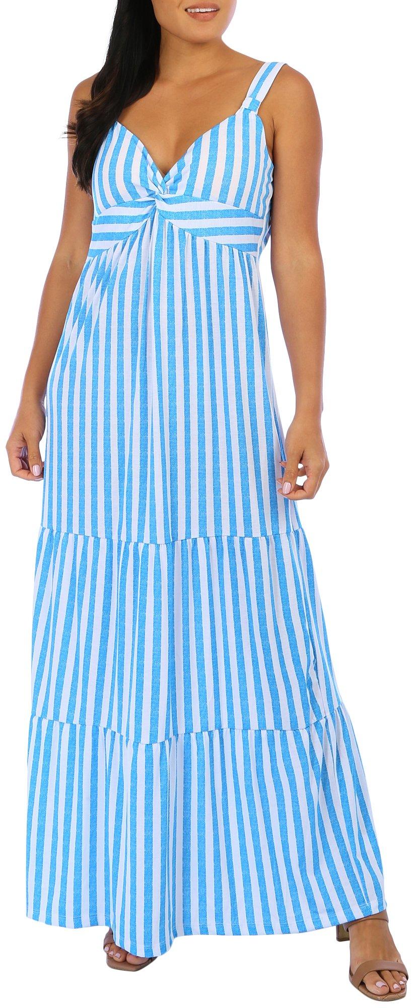 Womens Striped Twist Front Sleevless Dress