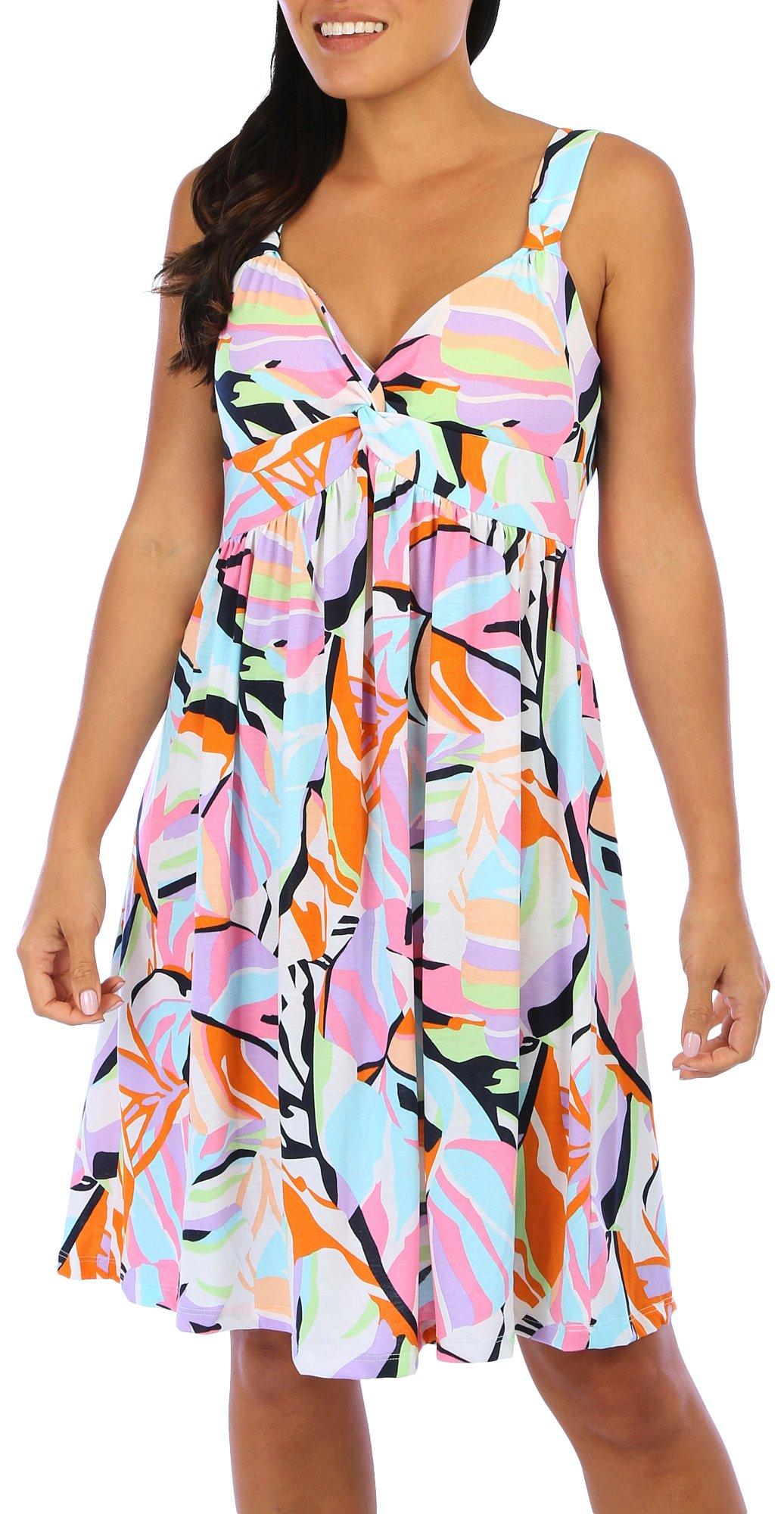 Women's Jungle Retro Print Twist Front Sleevless Dress