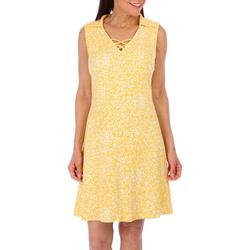 Womens Leaf Print Collar Sleeveless Dress