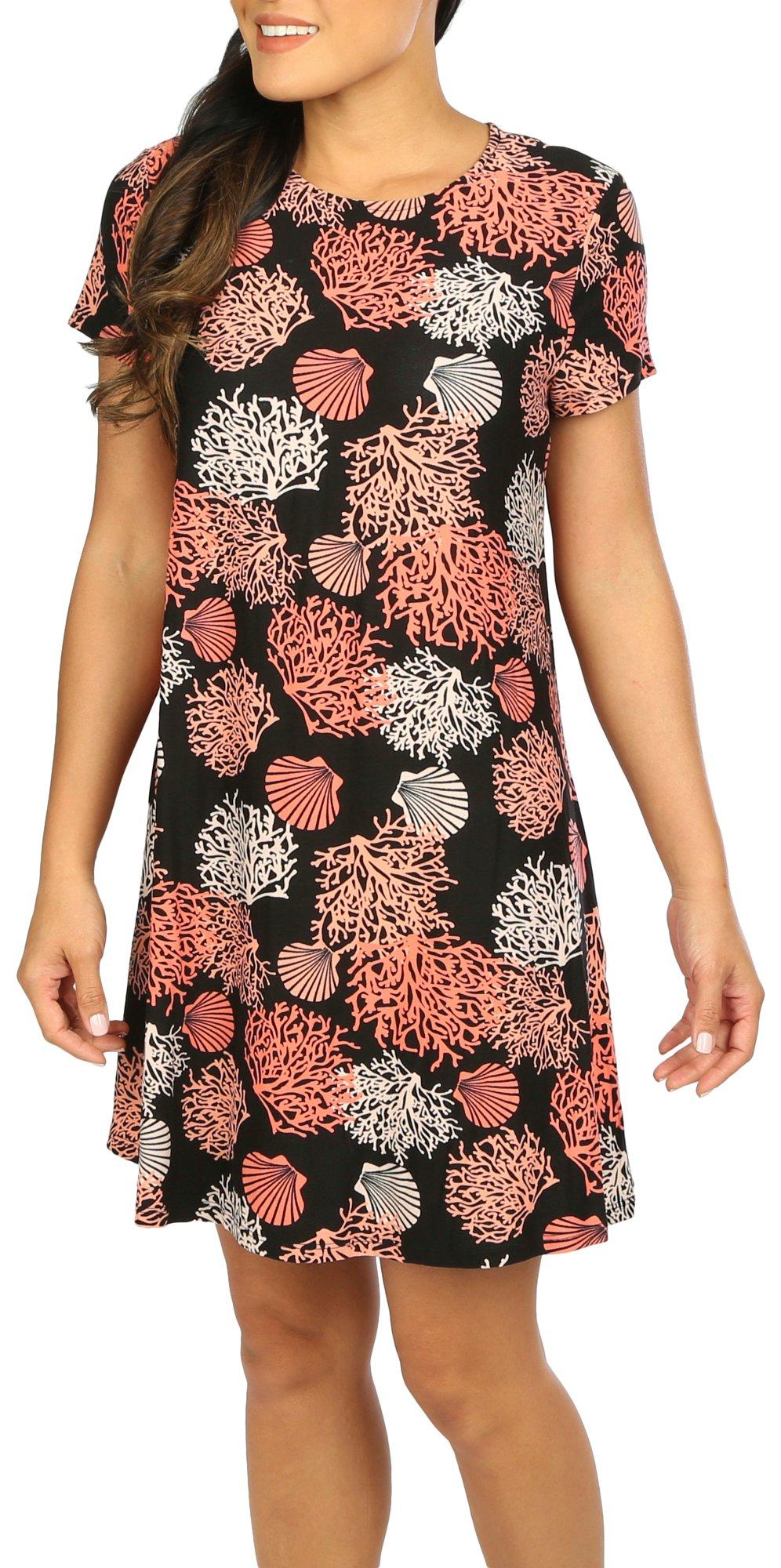 Allison Brittney Womens Coral Reef Yummy Short Sleeve Dress