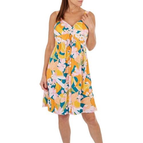 Women's Jungle Floral Print Twist Front Sleevless Dress