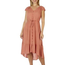 Harlow & Rose Womens Solid Flutter Sleeve Hi-Low Hem Dress