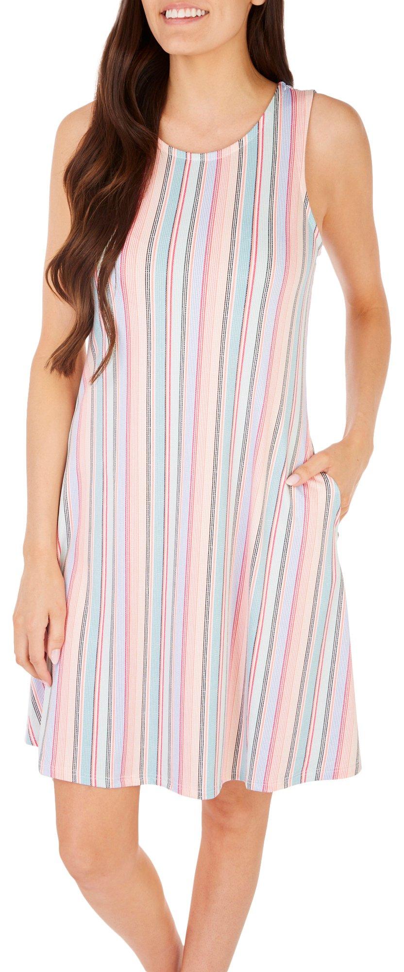 Harlow and Rose Womens Striped Pocket Sleeveless Dress