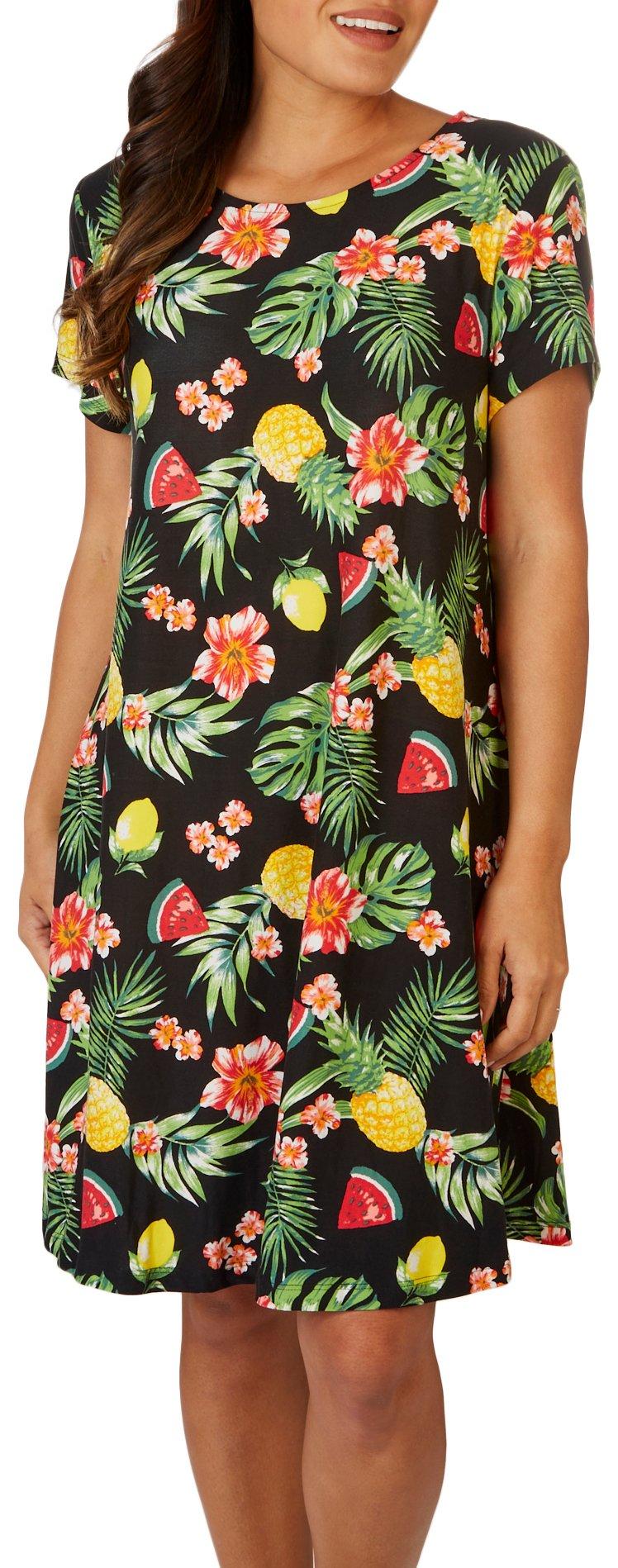 Allison Brittney Womens Tropical Fruit T-Shirt Dress