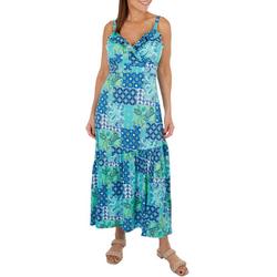 Womens Paisley Tile Print Ruffle Sleeveless Maxi Dress