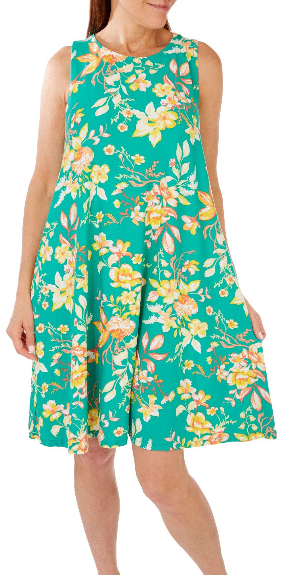 Womens Emerald Castle Florals Sleeveless Swing Dress