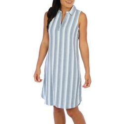 Womens Striped Print Collar Sleeveless Dress