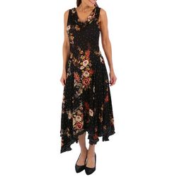 Womens Floral Print Sleeveless Midi Dress