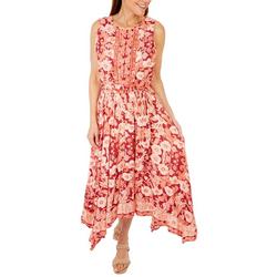 Womens Tropical Print Scoop Neck Maxi Dress
