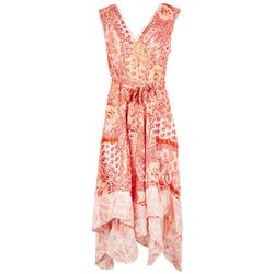 Sky & Sand Womens Paisley Floral V-Neck Handkerchief Dress