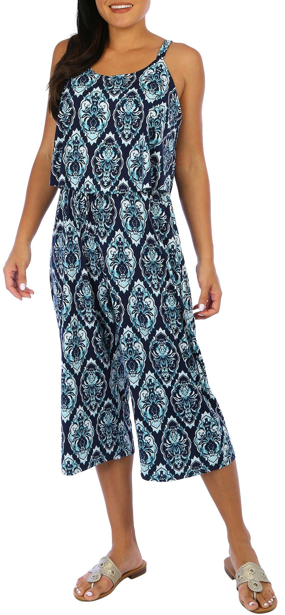 Naif Womens Print Ruffle Sleeveless Crop Jumpsuit