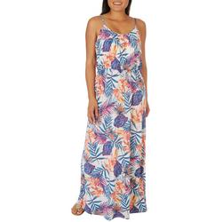 Late August Womens Tropical Leaf Sleeveless Maxi Dress