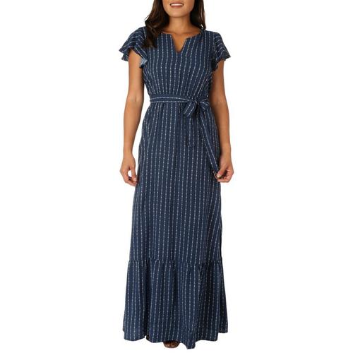 Lucky Brand Womens Striped Flutter Sleeve Maxi Dress