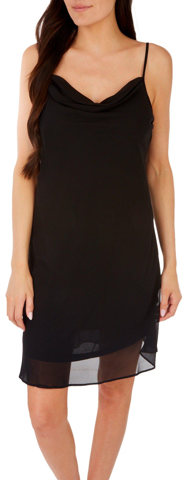 Womens Solid Cowl Neck Sleeveless Dress