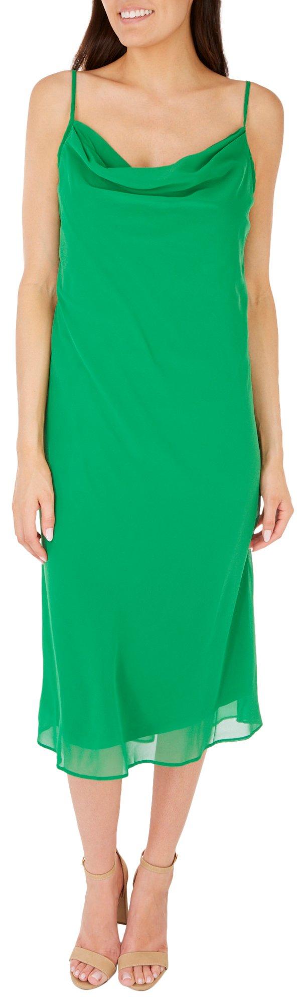 Womens Solid Cowl Neck Sleeveless Dress