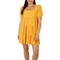 Tiana B Womens Padded Shoulder Puff Sleeve Sun Dress