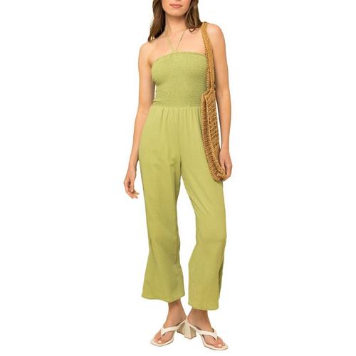 Gilli Women's Solid Tube Smocked Cropped Jumpsuit